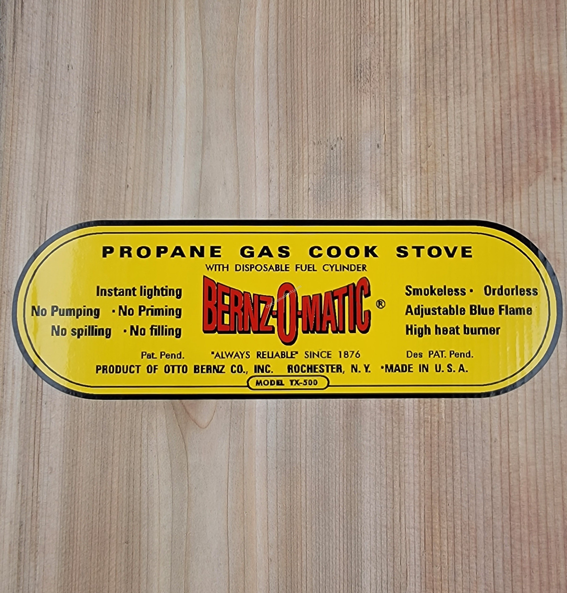 Old Coleman Parts > Decals > Bernzomatic Stove Decal D55