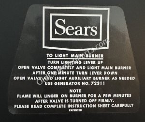 Sears Stove Lid Decal, 476.72301 - D165