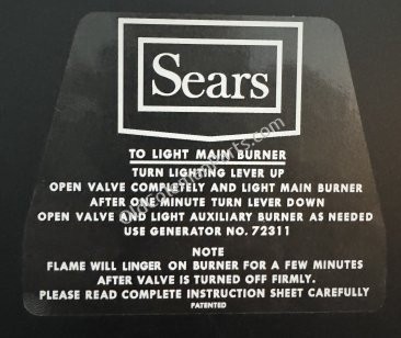 Sears Stove Lid Decal, 476.72301 - D165