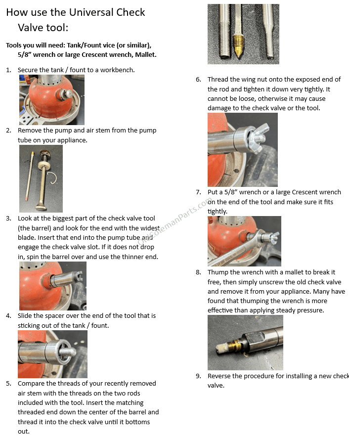 Old Coleman Parts > 285A > Check Valve Removal Tool, Universal R701